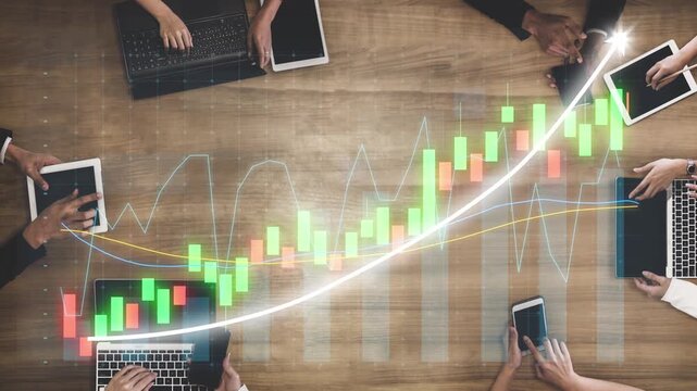 A dynamic business team engages in collaborative financial analytics using digital tablets to enhance their market strategies and make informed investment decisions. Copula