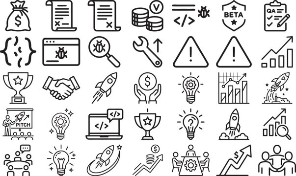 Software Development Beta Testing and Funding Icon Set