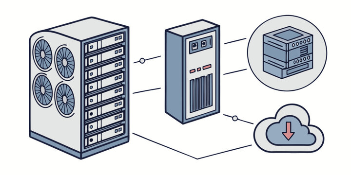 a computer server and data storage system Vector