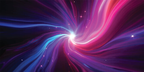 A futuristic abstract fractal background featuring a purple space design with glowing stars, dynamic energy waves, and a pink plasma texture for a digital art wallpaper © Midul