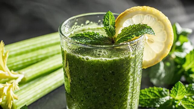 Healthy Green Celery Juice with Mint and Lemon
