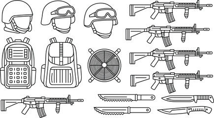 Military Tactical Gear and Weapon Icon Set © NR
