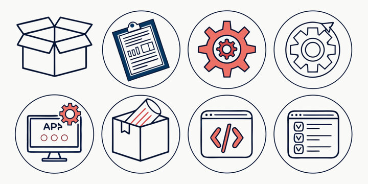 a collection of icons representing various aspects of software development and delivery Vector