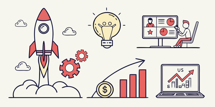 a rocket launching with business and technology concepts Vector