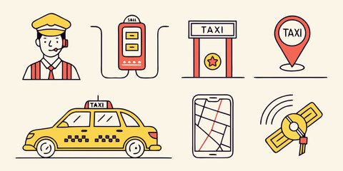 a collection of icons related to taxi services Vector © Akshay