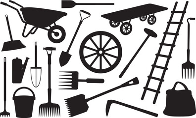 Fototapeta premium Farm gardening tools collection vector set for agriculture work and cultivation equipment