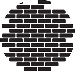 Circular brick wall stencil pattern with black masonry blocks over transparent background illustration