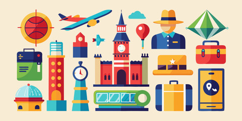 Fototapeta premium a collection of travel related objects and landmarks Vector