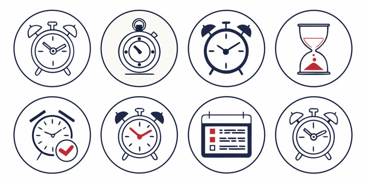 a set of clock and alarm icons Vector