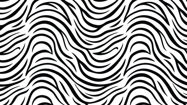 Abstract Wavy Zebra Stripes Seamless Pattern Black White Animal Texture Background