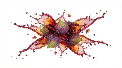 Fresh Fig Fruits Explosion with Red Juice Splash Isolated