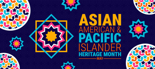 Asian American and Pacific Islander Heritage Month background, banner, card or poster design template is observed every year during May, to raise awareness about the mission. Vector illustration. © Neelrong