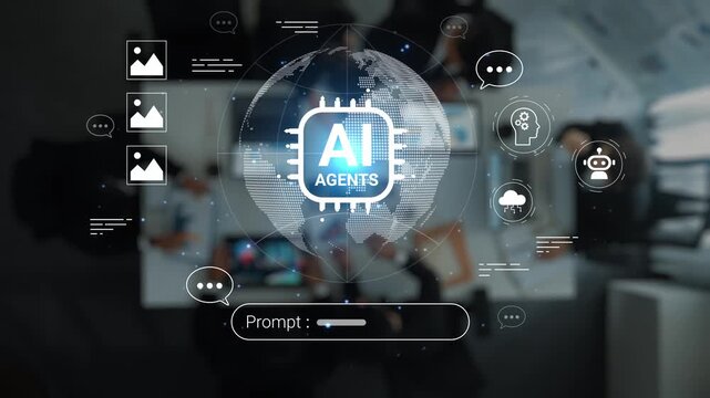 Futuristic Visualization of Artificial Intelligence Agents with Globe and Digital Elements for Technology and Innovation Concepts Gluon.