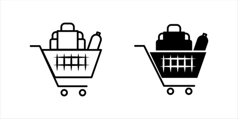 Line icon set. of shopping cart filled with groceries and products representing retail shopping, supermarket purchase, and ecommerce grocery delivery. © bang
