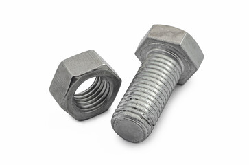 Finding right solution. Metal bolt and nut, side by side on white background. Concept of teamwork.