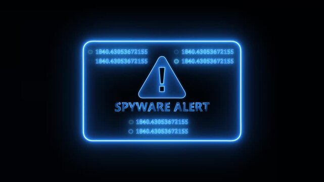 Advanced cyber monitoring screen warning about spyware infiltration with glowing blue security alert interface and digital system threat notification