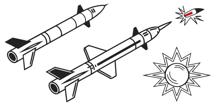 two missiles and a sun with a bug flying near Vector