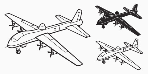 a drawing of three different views of a propeller plane Vector © leptop