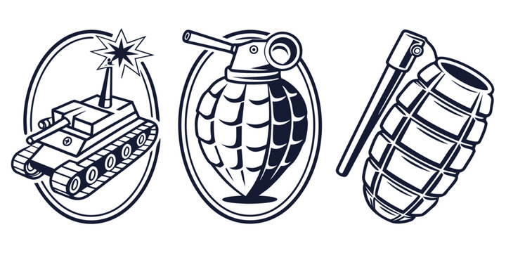 military weapons and vehicle icons Vector