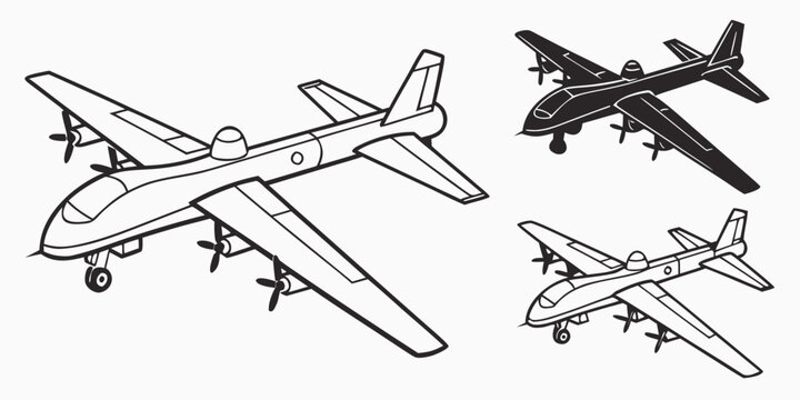 a drawing of three different views of a propeller plane Vector