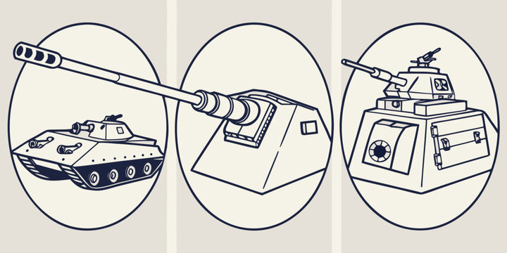 a set of three different tanks with varying turret and gun configurations Vector
