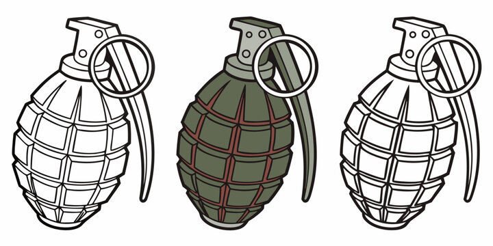 three grenades with different designs and colors Vector