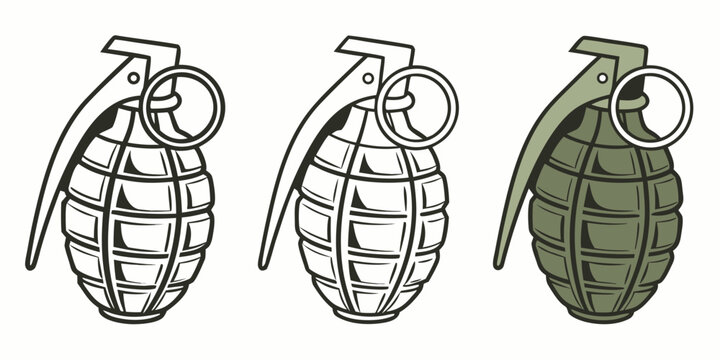 three grenades in different colors and designs Vector