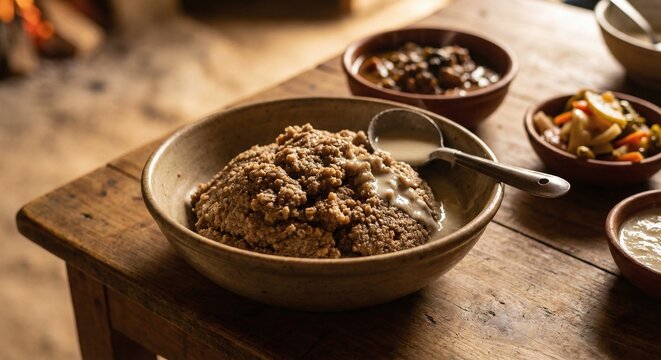 Paba &ndash; Ladakhi fermented barley dish, traditional staple for Himalayan people, a nutritious staple food of high-altitude Himalayan communities