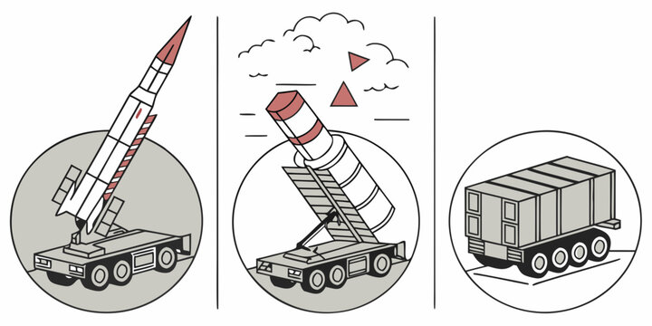 a missile launcher system with a rocket and trailer Vector