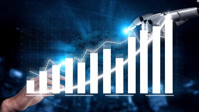 This image illustrates the collaboration between human input and artificial intelligence, highlighting growth in business through technology and data visualization techniques. Copula