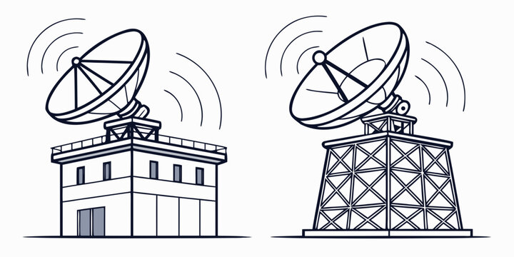 two satellite dishes on different towers Vector