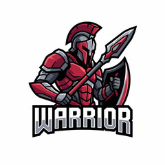 Obraz premium This logo showcases a fierce warrior in armor, holding a spear and shield, representing strength, courage, and resilience in a bold and engaging artistic style.