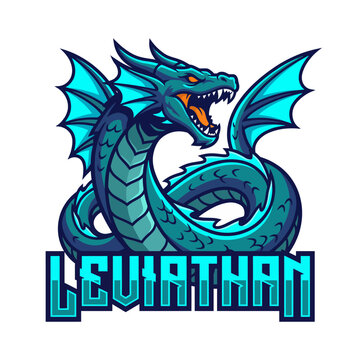 An eye-catching emblem featuring a fierce leviathan dragon with turquoise scales and powerful wings, representing strength and fantasy in an artistic visual.