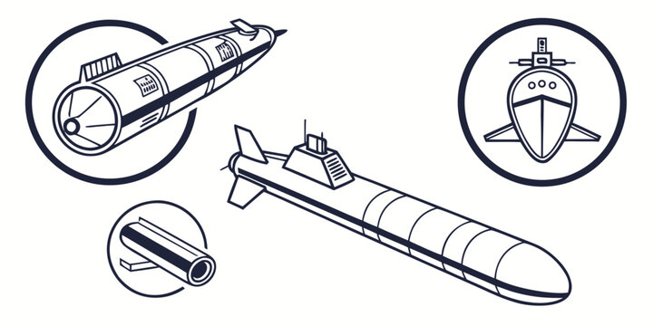 a detailed drawing of a missile with its components Vector
