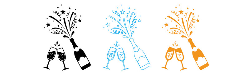 Naklejka premium Celebratory champagne bottles and glasses with fireworks