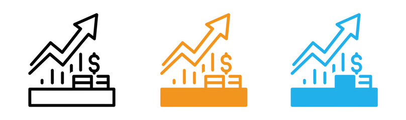 Three mis financial growth icons in black orange and blue © Raju