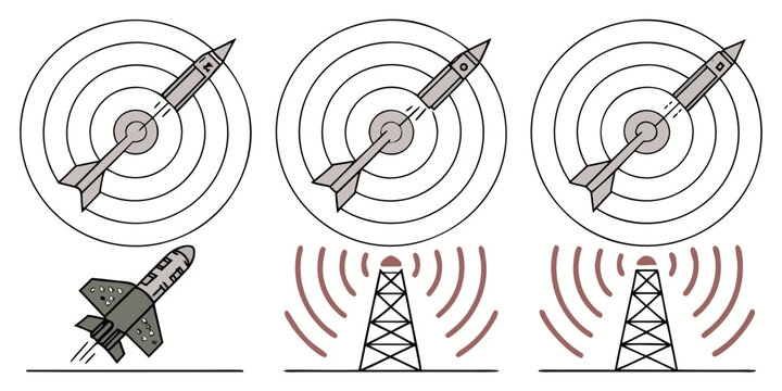 a series of illustrations depicting satellite and tower communications Vector