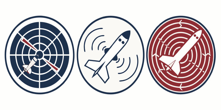 Three aviation radar icons with a plane and targets Vector