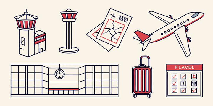 a collection of travel and airport related icons Vector