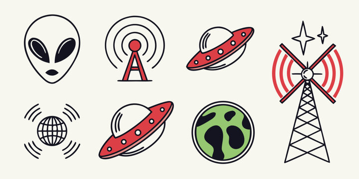 a set of alien and ufo related icons Vector