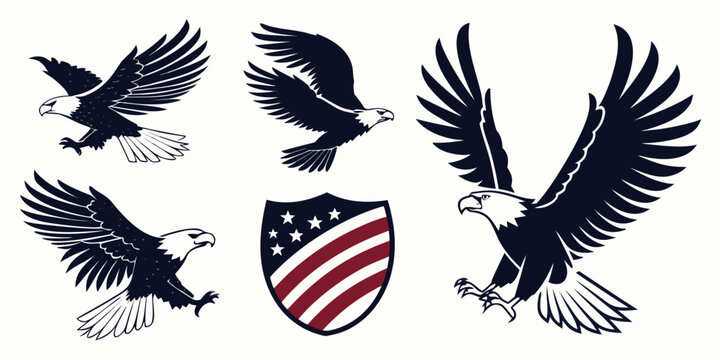 american eagle and shield icons in various designs Vector