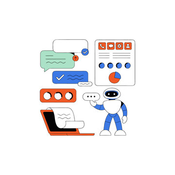A friendly robot assistant managing digital communication and data analysis on a computer screen