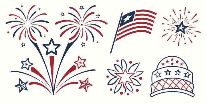 patriotic fireworks and american flag icons Vector