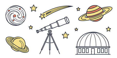 astronomy telescope and celestial objects Vector © nalu