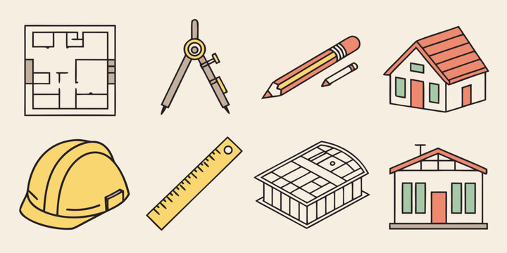 a collection of construction and architecture icons Vector