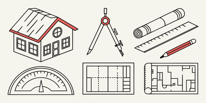 architectural drawing tools and house plan Vector