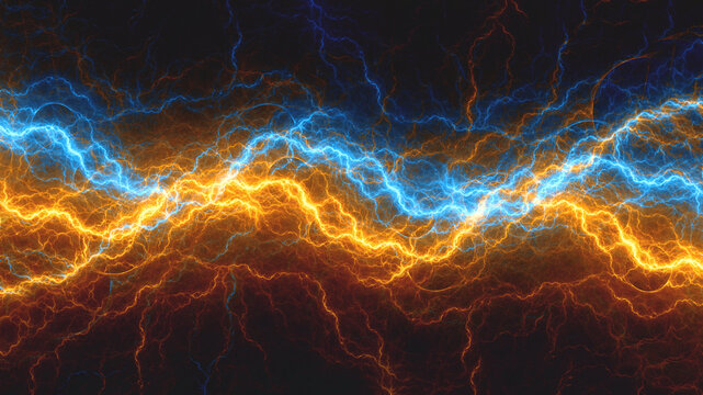 Orange and Blue Electric Energy Wave Abstract Background