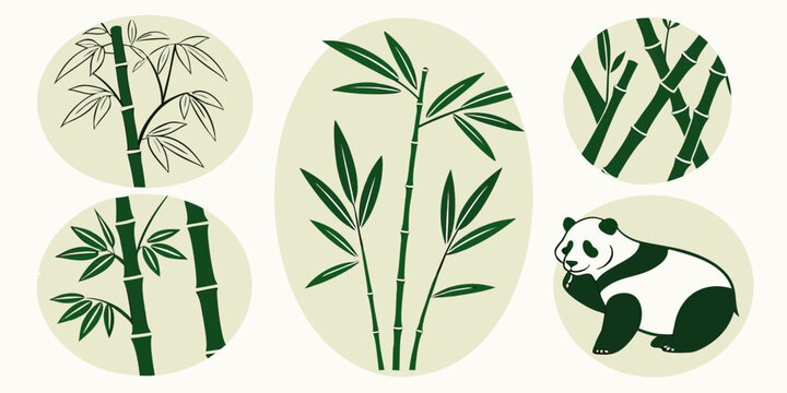 a panda bear eating bamboo shoots and leaves Vector