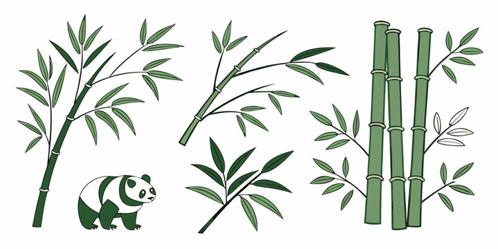 A panda eating bamboo shoots in a serene natural setting Vector