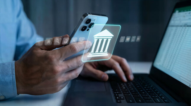 Online banking transfer money concept. Internet bank account deposit. Finance business. Financial deposit technology.